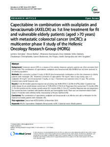 Organofluorides / Angiogenesis inhibitors / Bevacizumab / Capecitabine / Oxaliplatin / Colorectal cancer / Adjuvant therapy / Metastasectomy / Fluorouracil / Medicine / Chemistry / Cancer treatments