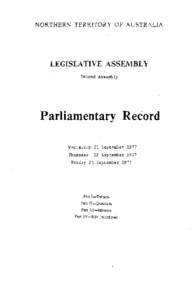 NORTHERN TERRITORY OF AUSTRALIA  LEGISLA TIVE ASSEMBLY Second Assembly  Parliamentary Record