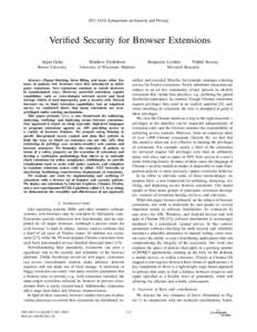 2011 IEEE Symposium on Security and Privacy  Verified Security for Browser Extensions Arjun Guha  Matthew Fredrikson