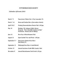    PITTSBURGH	
  ROSE	
  SOCIETY	
     Calendar	
  of	
  Events	
  2014	
  