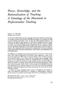 Power, Knowledge, and the Rationalization of Teaching: A Genealogy of the Movement to