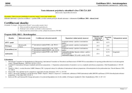 SEKK  Certifikace 2014 – hemokoagulace Divize EHK