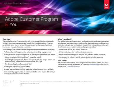 Adobe Customer Reference Program Overview  Adobe Customer Program & You Overview