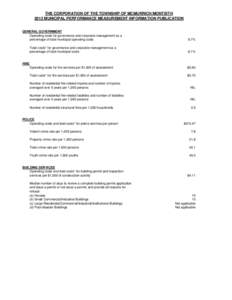 THE CORPORATION OF THE TOWNSHIP OF MCMURRICH/MONTEITH 2012 MUNICIPAL PERFORMANCE MEASUREMENT INFORMATION PUBLICATION GENERAL GOVERNMENT Operating costs for governance and corporate management as a percentage of total mun