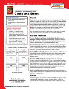 READ 180  • ACTION Magazine  •  Comprehension  Scaffolding Tracker ✓ Skill: Cause and Effect ▲