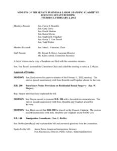 Minutes for Senate Business and Labor Committee 02/02