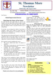 St. Thomas More Newsletter Wednesday, 6th August 2014 Ph.: [removed]SCHOOL WEBSITE: www.stmmtlza.catholic.edu.au