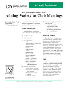 Adding Variety to Club Meetings (4-H Volunteer Leaders’ Series) - 4HCH6