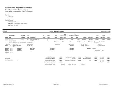 Sales Ratio Report Parameters Report Type: Standard - Improved Property Value Option: 2014 Appraised Values as of Supp #0 Sort By: Land Type Search Criteria: