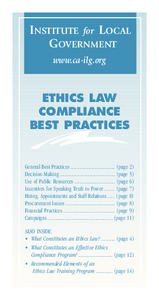 INSTITUTE for LOCAL GOVERNMENT www.ca-ilg.org ETHICS LAW COMPLIANCE