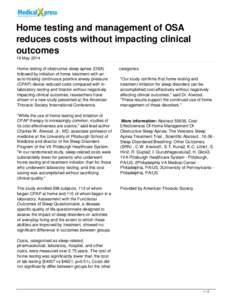 Home testing and management of OSA reduces costs without impacting clinical outcomes