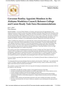 Judson College / Robert J. Bentley / Workforce development / Wyoming Workforce Development Council / Alabama / Southern United States / Confederate States of America