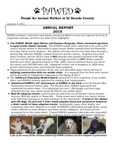 People for Animal Welfare in El Dorado County January 4, 2011 ANNUAL REPORT 2010
