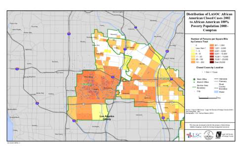 East Los Angeles  Distribution of LASOC African American Closed Cases 2002 to African American 100% Poverty Population 2000 Compton