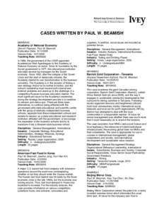 h CASES WRITTEN BY PAUL W. BEAMISH 9B05M042 Academy of National Economy Gevork Papiryan, Paul W. Beamish