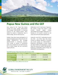 Papua New Guinea and the GEF Since joining the GEF, Papua New Guinea received GEF grants totaling US$34,728,691 that leveraged US$63,040,600 in co-financing resources for nine national projects. These include five projec