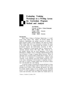 Evaluating Training Workshops in a Writing Across the Curriculum Program: Method and Analysis Ann Blakeslee University of Illinois, Urbana-Champaign