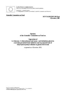 Opinion of the Scientific Committee on Food on impurities of 1,4-dioxane, 2-chloroethanol and mono- and diethylene glycol i...