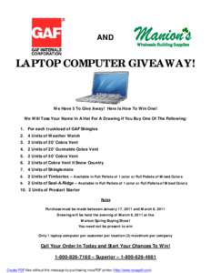 AND  LAPTOP COMPUTER GIVEAWAY!