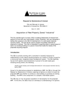 Request for Statements of Interest City and Borough of Juneau Statement of Interest No. PW[removed]March 31, 2009  Acquisition of Real Property Zoned “Industrial”