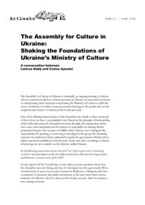 Page 33 / JuneThe Assembly for Culture in Ukraine: Shaking the Foundations of Ukraine’s Ministry of Culture