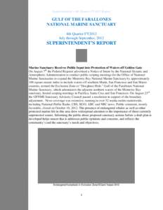 Superintendent’s 4th Quarter FY2012 Report  GULF OF THE FARALLONES NATIONAL MARINE SANCTUARY 4th Quarter FY2012 July through September, 2012