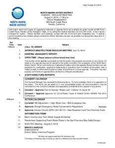 Date Posted: NORTH MARIN WATER DISTRICT AGENDA - REGULAR MEETING August 5, 2014 – 7:30 p.m. District Headquarters