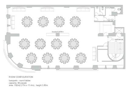 support tables  entrance ROOM CONFIGURATION banquets - round tables