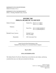 REPRESENTATIVE FOR PETITIONER: Charles E. Koziarz, Pro se REPRESENTATIVE FOR RESPONDENT: Debra A. Dunning, Marshall County Assessor  BEFORE THE