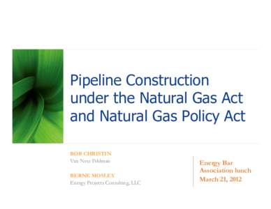Pipeline Construction under the Natural Gas Act and Natural Gas Policy Act BOB CHRISTIN Van Ness Feldman BERNE MOSLEY