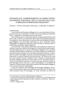 SCIENZA E TECNICA LATTIERO-CASEARIA, 52 (1), INDAGINE SUL COMPORTAMENTO DI GERMI POTENZIALMENTE PATOGENI NELLA TECNOLOGIA DEL FORMAGGIO PARMIGIANO-REGGIANO