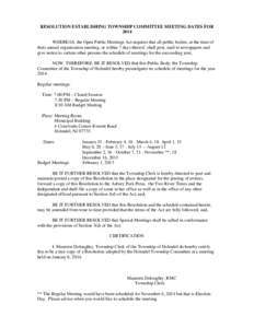 RESOLUTION ESTABLISHING TOWNSHIP COMMITTEE MEETING DATES FOR 2012