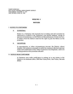 TARIFF SCHEDULE SUN VALLEY GENERAL IMPROVEMENT DISTRICT DATE ISSUED: OCTOBER 16, 1997 LAST REVISED: APRIL 22, 1989  RULE NO. 4