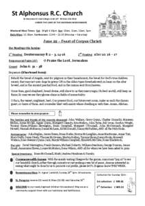 St Alphonsus R.C. Church 18 Stevenson St West-Glasgow G40 2ST Tel[removed]UNDER THE CARE OF THE XAVERIAN MISSIONARIES  Weekend Mass Times: Sat: (Vigil) 4.30pm Sun: 10am, 11am, 12am, 5pm