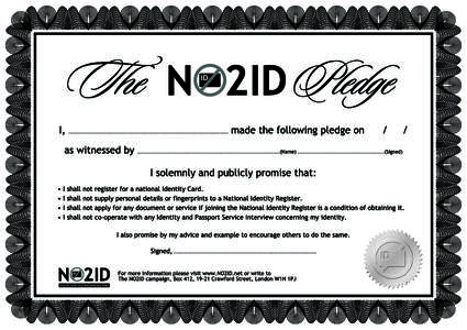 Pledge  The NO2ID campaign BoxCrawford Street London W1H 1PJ