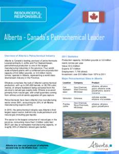 Alberta - Canada’s Petrochemical Leader Overview of Alberta’s Petrochemical Industry Alberta is Canada’s leading producer of petrochemicals. Located primarily in Joffre and Fort Saskatchewan, petrochemical producti