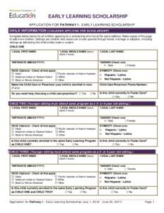 Early Learning Scholarship Pathway One Application Form