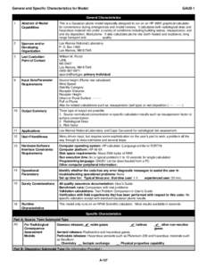 General and Specific Characteristics for Model:  GAUS 1