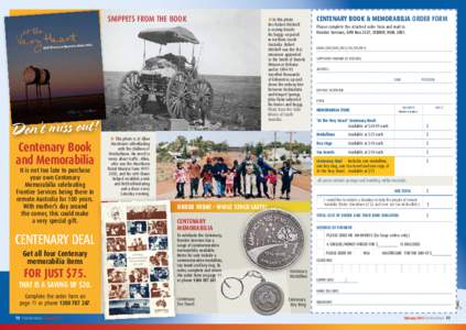 Snippets from the book  Don’t miss out! Centenary Book and Memorabilia It is not too late to purchase