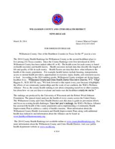 WILLIAMSON COUNTY AND CITIES HEALTH DISTRICT NEWS RELEASE Contact: Marcus Cooper Direct[removed]