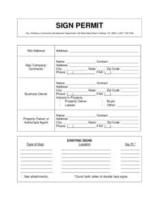 SIGN PERMIT City of Salinas  Community Development Department  65 West Alisal Street  Salinas, CA 93901  (Site Address  Address: ________________________________________