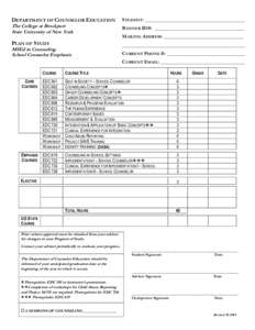 DEPARTMENT OF COUNSELOR EDUCATION  STUDENT: ________________________________________ The College at Brockport State University of New York