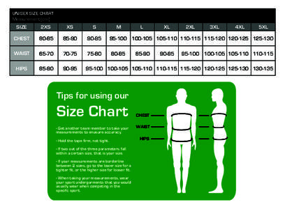 UNISEX SIZE CHART Measurement (cm) SIZE  2XS