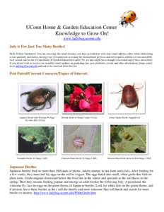 UConn Home & Garden Education Center Knowledge to Grow On! www.ladybug.uconn.edu July is For Just Too Many Beetles! Hello Fellow Gardeners! You are receiving this email because you have provided us with your email addres
