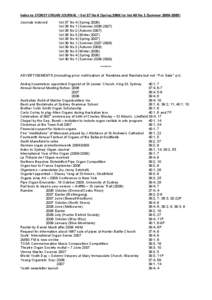 Index to SYDNEY ORGAN JOURNAL – Vol 37 No 4 (Spring 2006) to Vol 40 No 1 (Summer 2008‐2009)   Journals indexed: Vol 37 No 4 (Spring[removed]Vol 38 No 1 (Summer[removed]Vol 38 