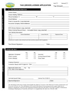 New  Taxi dri TAXI (DRIVER) LICENSE APPLICATION