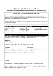 Application for Provisional Statement Standard