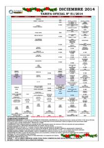 DICIEMBRE 2014 TARIFA OFICIAL Nº [removed]LUNES 15 6:00  MARTES 16