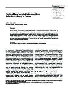 Emotional Experience in the Computational Belief–Desire Theory of Emotion Emotion Review Vol. 1, No. 3 (July[removed]–222 © 2009 SAGE Publications and