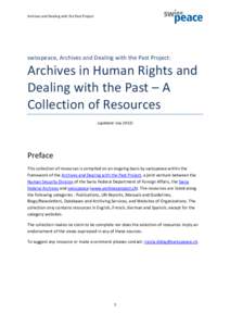 Archives and Dealing with the Past Project  swisspeace, Archives and Dealing with the Past Project: Archives in Human Rights and Dealing with the Past – A